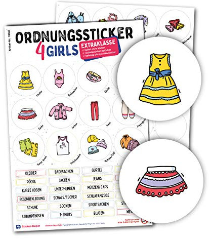 Typographus - 68 kindgerechte Aufkleber für Kleidung - Für Kleiderschränke, Boxen & Möbel - Sorgen für Ordnung im Kinderzimmer | Mädchen | Ordnungssticker