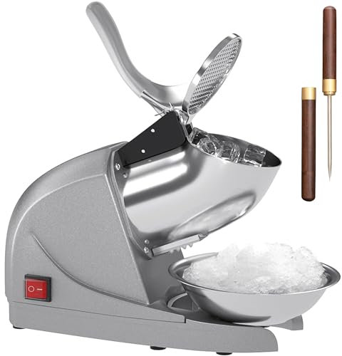 Greatrue Machine à glace rasée, machine électrique à cône de neige à 3 lames, broyeur à glace de 380 W, broyeur à glace de 130 kg/h, machine à raser la glace pour la maison et le commerce (argenté)