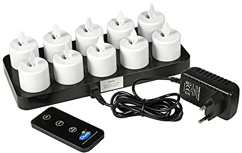 DUNI LED Set Moving Flame, wiederaufladbar, Warm White, 10 Stück 38 x Ø 36 mm 25 Std. Weiß