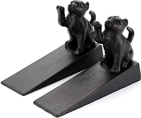 IGNPION 2Pcs Heavy Duty Cast Iron Door Stop Decorative Cat Figurines Wedge Rustic Animal Statue Doorstopper Door Holder