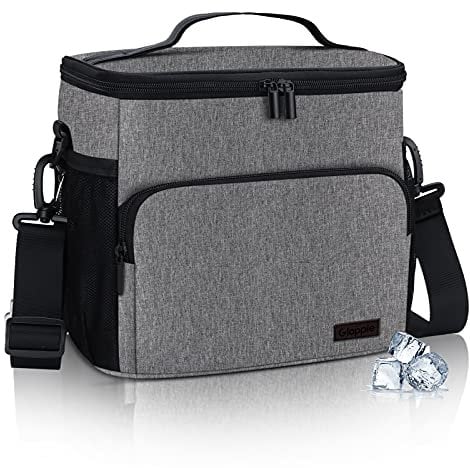 Gloppie Bolsa de Almuerzo Termicas para Hombres & Mujeres Aislada - Impermeable Lonchera Organizadora – Reutilizable Bolsa Térmica Contenedores de Alimentos con Bandolera Ajustable, Gris