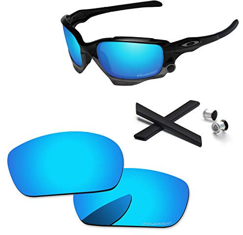 PapaViva Kits de remplacement de lentilles et de caoutchouc pour Oakley Jawbone/Racing Jacket, Bleu glacier – polarisé., Taille Unique