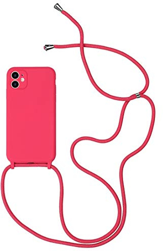Alihtte Coque pour iPhone 6 avec Cordon de Collier, Coque pour iPhone 6S Souple Silicone TPU Bumper Etui Housse avec Cordon Réglable Lanyard Case pour iPhone 6 Mince Collier Cover-Rouge camélia