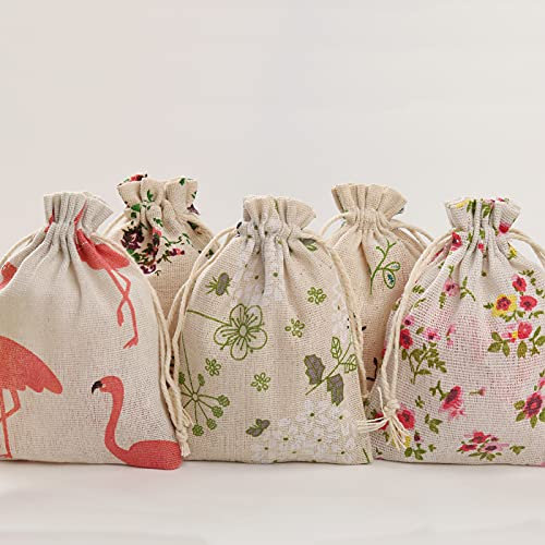 HERZWILD 25pcs Petits Sacs en Coton Sac Toile de Jute avec Cordon de Serrage, Pochette Lin Réutilisable pour Mariages Bijoux Noël la Fête Bricolage
