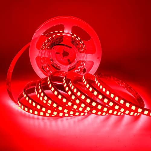 Tesfish 12V LED Streifen Licht, 5 Meter Rote Lichtleisten SMD 5054 IP20 120 LEDs/M, Total 600 LEDs Bänder, Strips für Zuhause, Regal, Küche Dekoration