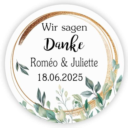 MameArt 50stk 4cm Aufkleber Hochzeit Personalisiert, Wir Sagen Danke, Kranz Sticker für Hochzeit Taufe Feste Geschenke Präsente (DE02)