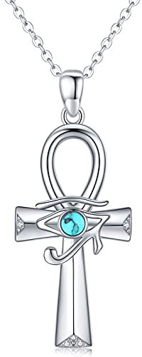 Midir&Etain Ankh Kette 925 Sterling Silber Auge des Horus Anhänger Halskette Ägyptische Halskette Ankh Kreuz Schmuck Geschenk für Damen Herren