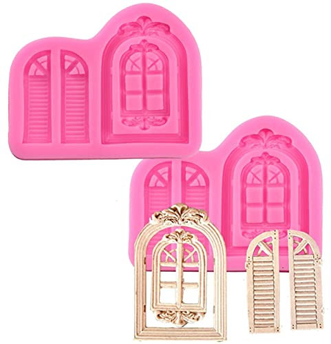 DUBENS 2 Stück Silikonform für Tür, Fenster, Haus, Backform, Rahmen, Kuchen, Bordürenmuster, Form für Fondant, Pudding, Seife, Sugarcraft, Süßigkeiten, Kuchendekoration, Polymer Clay
