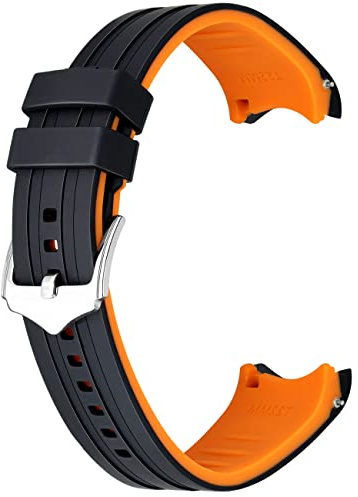 Kai Tian Bracelet de montre en silicone caoutchouc bicolore noir et orange 20mm avec extrémités incurvées