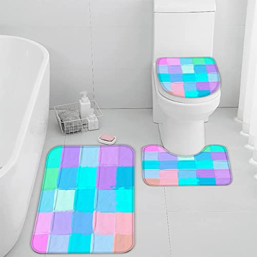 Badezimmer Badematte 3 Teilig Set Mosaik- rutschfest Badteppiche Saugfähig Memory Foam Badezimmermatte Weich WC-Deckelbezug U-Förmige Matte Maschinenwaschbar Badvorleger 40x60cm(abstrakt bunt)