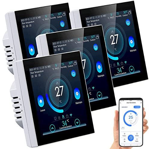 revolt WiFi Thermostat Alexa: 4er-Set WLAN-Thermostate für Fußbodenheizungen, Touchdisplay (WLAN Steuerung, Raumthermostat Digital WiFi, Infrarotheizung)