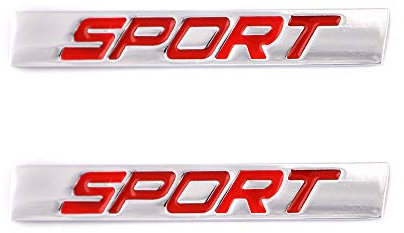 2 x Sport-Emblem, 3D-Metall-Auto-Dekoration, Metall-Klebe-Buchstabe, Sport, LKW, Auto-Abzeichen, Emblem-Aufkleber (silber-rot)