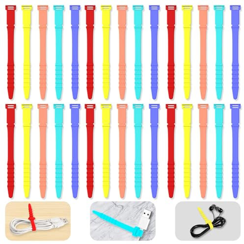 Attaches Câble Silicone Réutilisables Serre Cable, 11,3cm Organisateur Cable, Attache Cable Electrique Pour USB Cable Management, Range Cable Bureau, Gestion Câbles(11,3cm, 30Pièces, Couleur-Chaude)