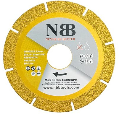 NBB Disque diamant brasé Efficacité de la lame diamantée Durée de vie pour le meulage et la coupe sur granit marbre carrelage céramique Métal Verre arbre de 22,23mm pour meuleuse d'angle (Moyen)