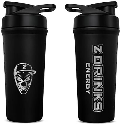 Z Drinks Energy - Mezclador INOX 2.0 - Acero inoxidable negro - Perfecto para mezclar proteinas y bebidas energéticas - 800 ml | Libre de bpa, a prueba de fugas y con escala de medición