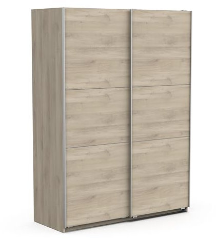 Demeyere Armoire Porte Coulissante avec Penderie Moderne – Coloris Chêne Kronberg & Finitions Métal - 148 x 59,9 x 203 cm
