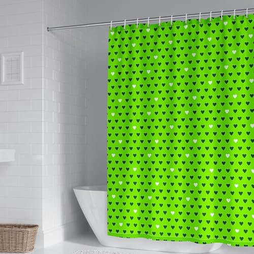 Homxi Rideau de Douche avec Oeillets,150 W x 200 H CM,Rideau de Douche Tissus Vert Motif Coeur Rideau de Douche Polyester Anneaux pour Rideaux de Douche
