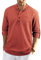 Enlision Mens Red Cotton Linen Autumn Long Sleeve Collarless Grandad Shirts Button Down Causal Lightweight Yoga Top M