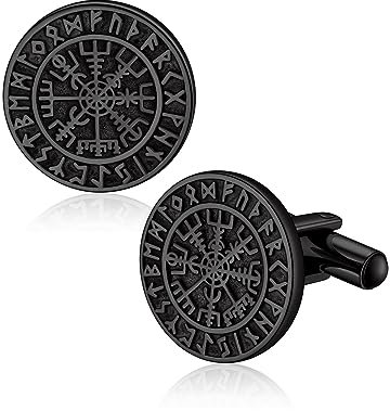 Bandmax Schwarzer Manschettenknopf Edelstahl Wikinger Kompass Manschettenknöpfe Herren Cufflinks for Men Wikinger Shmuck für Weihnachten Geburtstag Mann