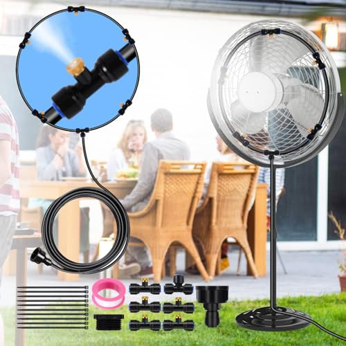 ENCOUN Kit Nebulizador Terraza, 6M Automático Sistema de Nebulización, Sistema de riego Jardín con 6 Boquilla de 360°, Kit de Pulverización de Jardín para Eventos al Aire Libre, Jardines, Patios