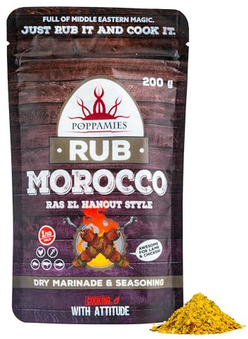 Poppamies Ras El Hanout Morocco BBQ Rub - Assaisonnement BBQ 100% Naturel - Mélange d'Épices Marocaines pour Grillades Kebabs Poulet Légumes & Boulettes de Viande - Grand Format (200g)