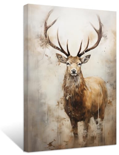 ZXHYWYM Hirsch Leinwandbilder Elchkopf Gemälde abstrakte Vintage Tierbilddrucke Jagdkunstwerk Heimdekoration Gerahmt (Bild-2, (40.00 x 60.00 cms))