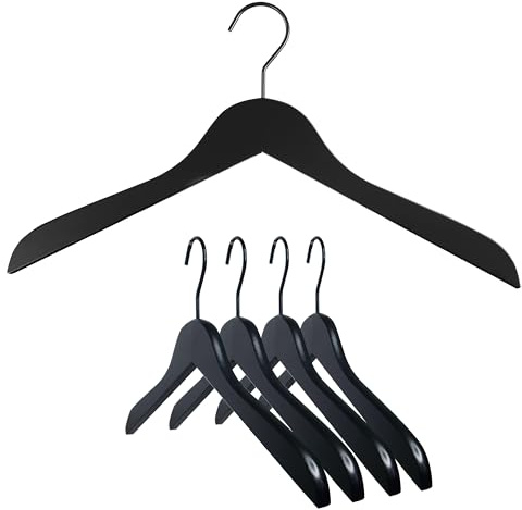 Mawa by Reston Lloyd, European Beech Wood Shirt Clothing Hanger, 17.5 Wide 'Til Midnight Series, Set of 5, Black