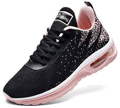 WNA Chaussures de course à air pour femme - Baskets de tennis athlétiques respirantes - Chaussures de course à pied pour femme - Taille 37-42, noir/rose., 38.5 EU