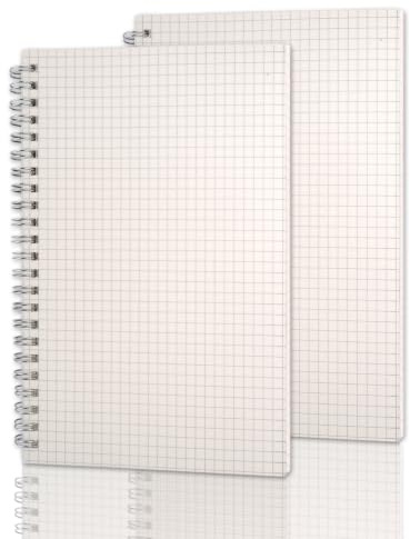 A5-Notizbuch, kariert, 120 Seiten, 60 Blatt, kariert, Spiralblock | Transparenter Einband, 100 g/m² dickes Papier, Spiralbindung, Tagebuch für Büro, Reisen, Schule, Tagebuch, Zeichnen