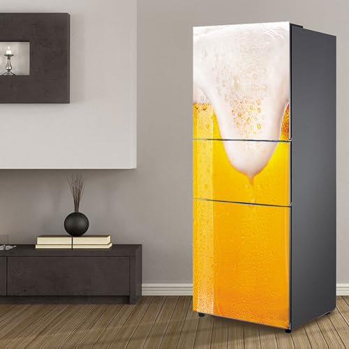 Fridge Wraps Kitchen Fridge Stickers Cover Full Doors, Fridge Sticker Full Covering Door Fridge Covers Skins Wall Stickers for Kitchen Decal, Flowing Beer Cool