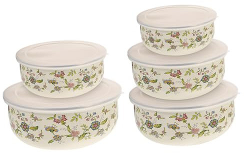 Alipis 5stücke Emaillschalen Mit Deckel Aufbewahrungsschüsseln Für Lebensmittel Große Salatschüsseln Mit Deckel Servierschalen Für Obst