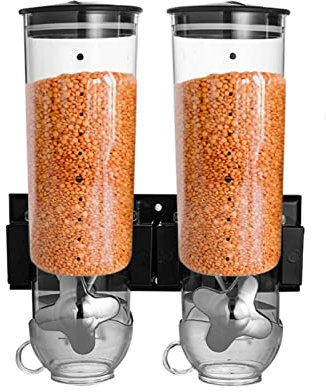 Dispensador de cereales de montaje en pared, dispensador de almacenamiento de cereales, dispensador de aperitivos con 3 tazas, dispensador de caramelos, dispensador triple de alimentos secos montado