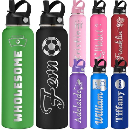 Regalo para Enfermeras Botellas de Agua Personalizadas 350/500/700/950ml 1L con Asa y Pajita Botella Térmica Acero Inoxidable para Día de la Enfermera Hospital Viaje Oficina Regalo