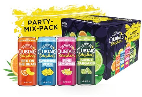 Clubtails |12er Party-Mix-Pack I 4 Sorten I Sex on the Beach I Swimming Pool I Sunny Margarita I Pink Lemonade I Fertig gemischt – Ready to drink I Alkoholhaltig (Alk. 10,1% Vol.) I 12 x 250 ml Dose