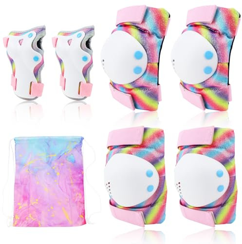 FAELNK Protecciones Patines Niñas Set Protecciones Patines Patines en Línea Protectores con Muñequeras, Rodilleras y Coderas para Ciclismo Monopatín Patinaje Bicicleta Skate