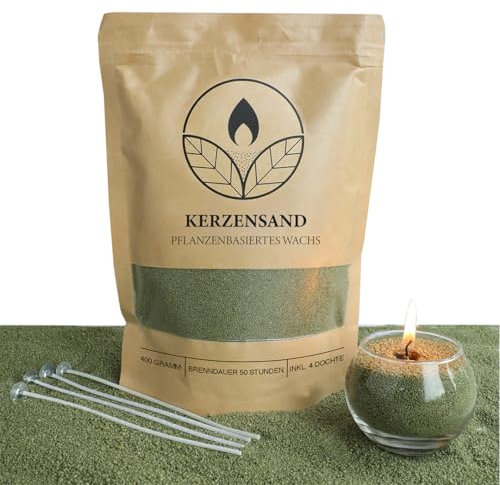 comforder Kerzensand mit Dochten, Wachsgranulat, Kerzen selber Machen Set, Pearled Candle, 400g Kerzenwachs Perlen + 4 Kerzendochte (Moosgrün)
