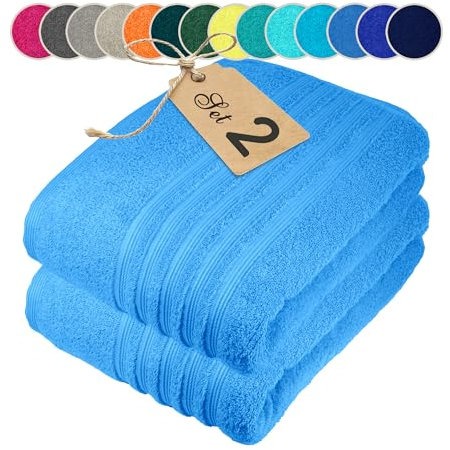 Lashuma XXL Sauna Handtuch Set aus 100% Baumwolle, London Saunahandtuch Blau - Capri, Liegetuch 80x200 cm