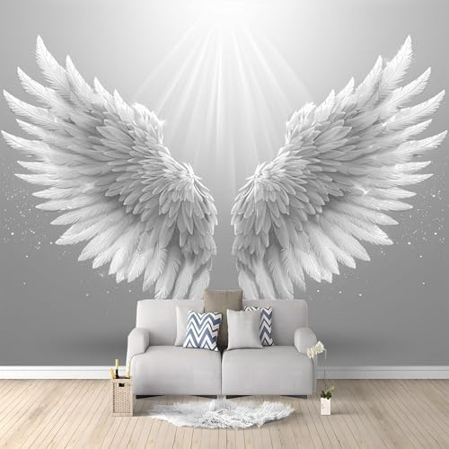 Weiße Engelsflügel Vlies Tapeten Wandtapete Fantasy-Stil Muster 3D Wandbild Wohnzimmer Wanddekoration Fototapete 3D Tapete Effekt 200x140 cm