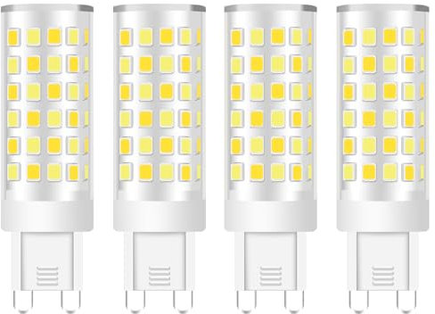 KUNKA G9 LED Lampe 5W Äquivalent 50 Watt, Ersatz G9 Halogen Glühbirne, kleine Glühbirne für Kronleuchter, Typ G9 T4 Bi-pin Sockel, 220-240V Energiesparlampe 500Lumen (4Stück Warmweiß 3000k)