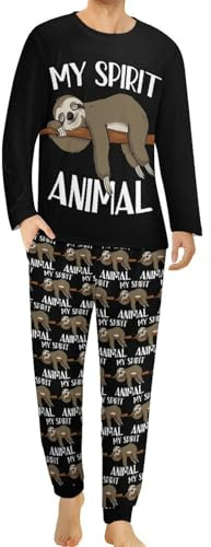 LZNJZ Schlafanzug für Herren mit Taschen, schlafendes Cartoon-Faultier-Herren-Pyjama