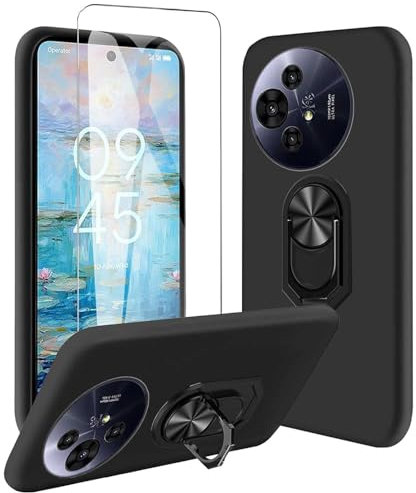 JDXHFF Funda Compatible con TCL 50 NxtPaper 5G / TCL 50 Pro NxtPaper 5G (6.8) Negro con 360 ° Soporte Giratorio con Vidrio Templado Película Protectora - Carcasa Silicona TPU Suave Caso Case Black