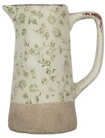 Clayre & Eef Dekorative Kanne 16x11x20 cm Grün Beige Keramik Blumen