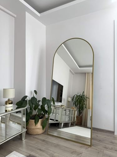 JOLONDO Ganzkörperspiegel Ovaler Standspiegel, 180×80 cm, Gold