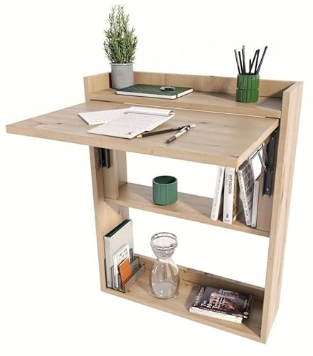 MATKAM Schreibtisch, H85 x B70 x T20 cm, Multifunktionales Wandregal aus hochwertigem Laminat, ideal für kleine Räume (Artisan Eiche)