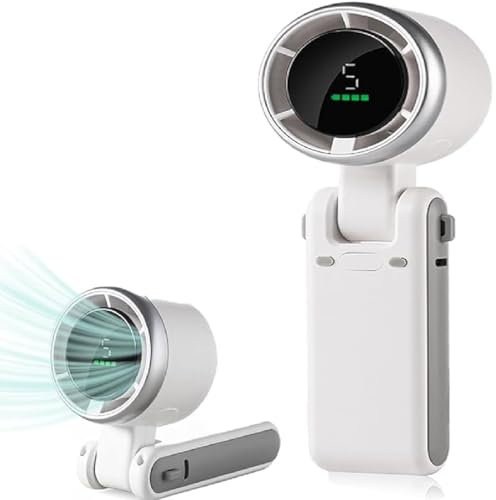 GUSHE Hand Folding High-Speed Turbine Fan, 3-in-1 Mini Turbine Fan, Portable Handheld Fans, USB Rechargeable Personal Fans, Mini Pocket Fans with 5 Speeds for Outdoor, Home, Office (White)