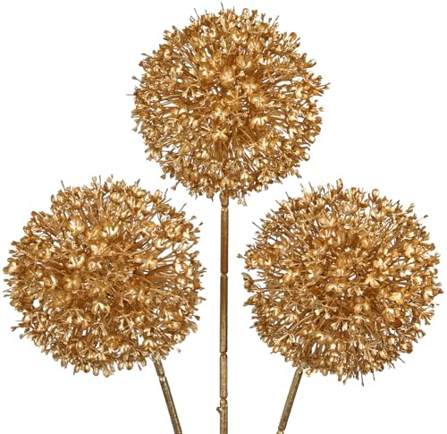 Oairse 3er-Set Künstlichen Hortensien, Glitzer Gold Künstlichen Hortensien für Freundin Frau am Muttertag Geburtstag Valentinstag Jahrestag, künstliche Blumen, Feiertage, Esstisch-Mittelstück