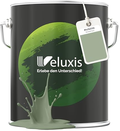 Veluxis Wandfarbe Grün Salbeigrün matt 5 L – Muted Fern | Innenfarbe mit Deckkraft Klasse 1, VOC-frei, ohne Grundierung, tropfarm, für Wohnzimmer und Schlafzimmer