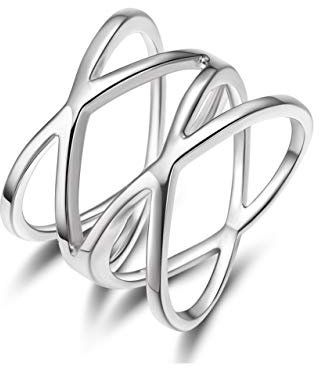 RVHAOODI Damenring von Silber Criss Cross (6)