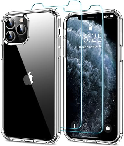 HOOMIL 3 in 1 Hülle für iPhone 11 Pro, mit 2 Stück Schutzfolie, Militärischer Stoßschutz, Nie Vergilbung Transparent Case - Durchsichtig