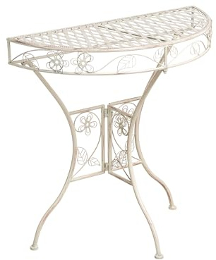 Beliani Garden Bistro Table Half-Round 80 cm 36 cm Iron E-Coating Finish Beige Water Resistant, Yaviza